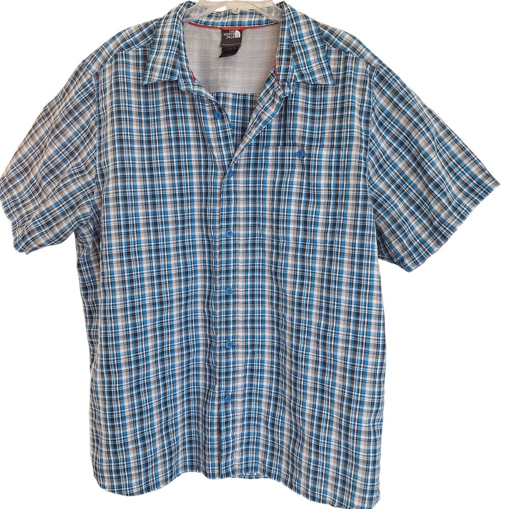 The North Face Short Sleeve Woven Shirt Mens XXL Button Up Plaid Blue 2XL